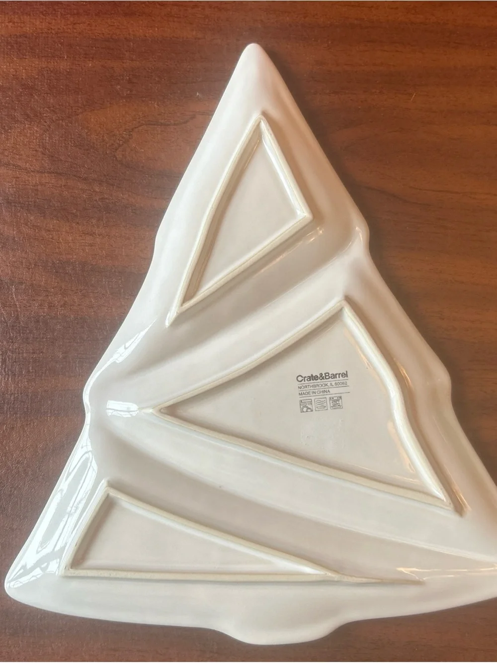 Crate & Barrel Christmas Tree Divided Serving Platter White Stoneware Holiday